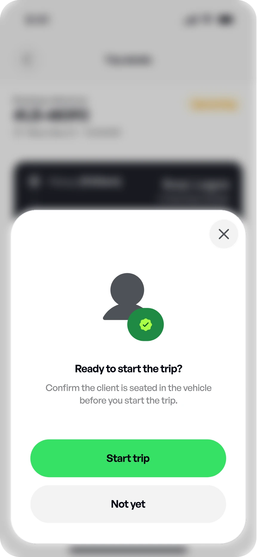 Ready to start the trip confirmation sheet