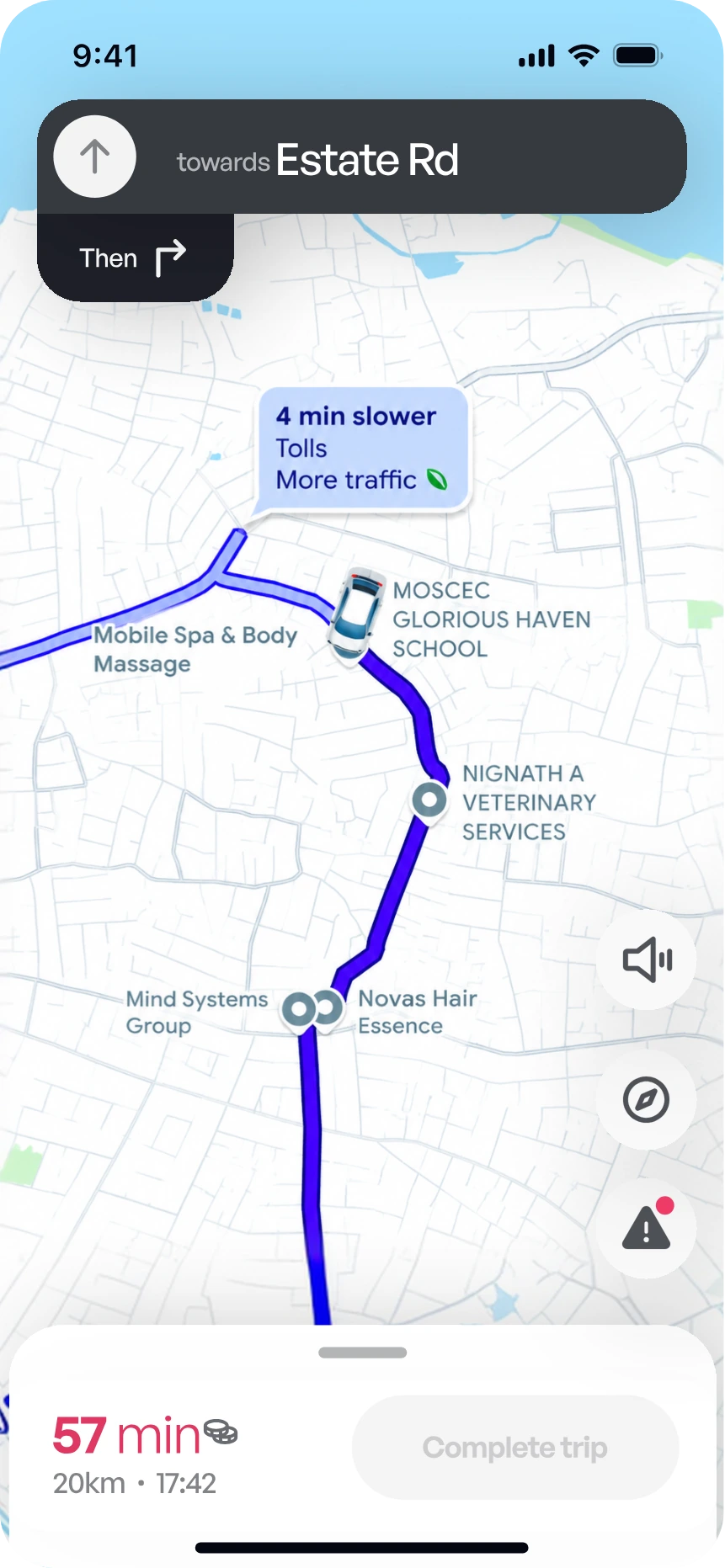 Turn-by-turn route to the pickup