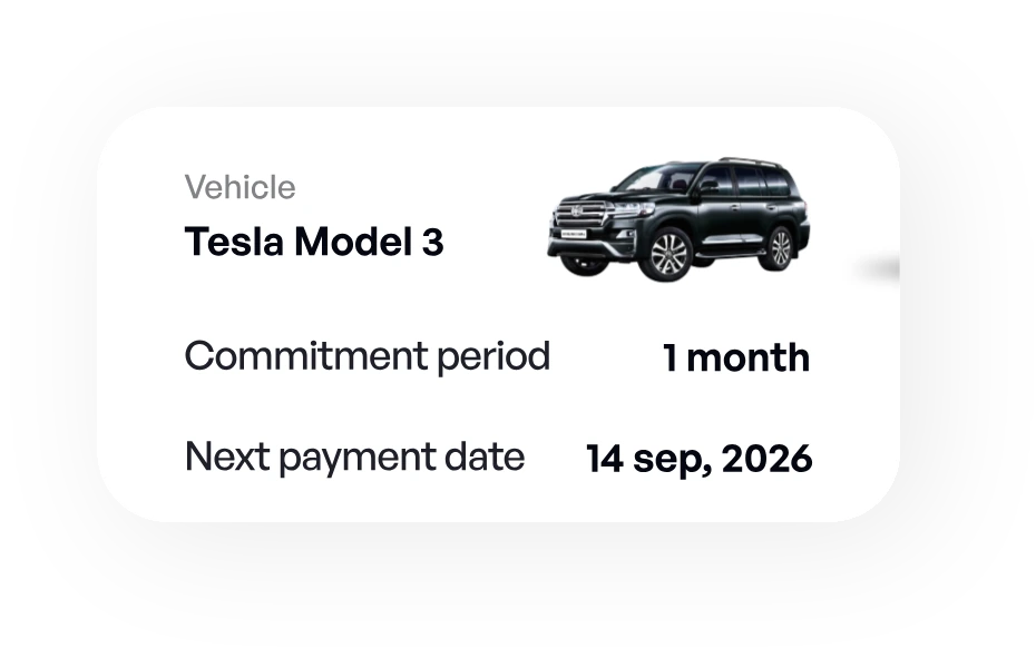 Booking details: vehicle, commitment period and next payment date