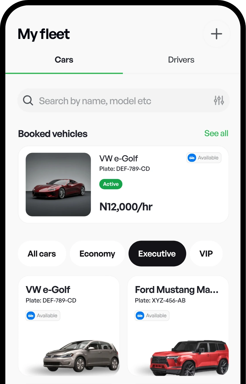 My fleet screen listing booked vehicles