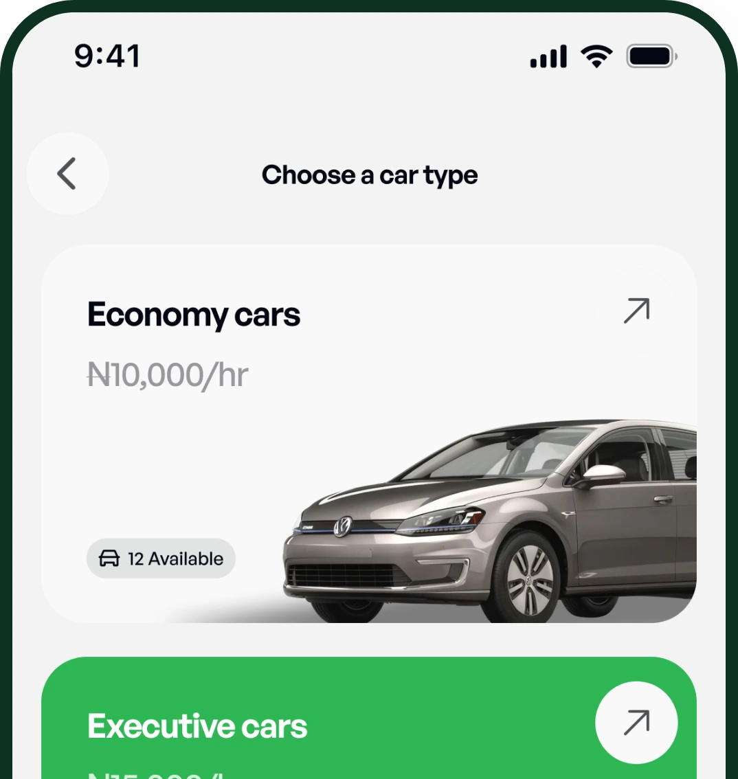 LeasHub app: choosing a car type